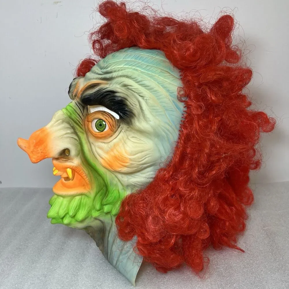 Vtg 1970s/80s Fun World Black Light Glow Halloween Rubber Mask Witch Monster